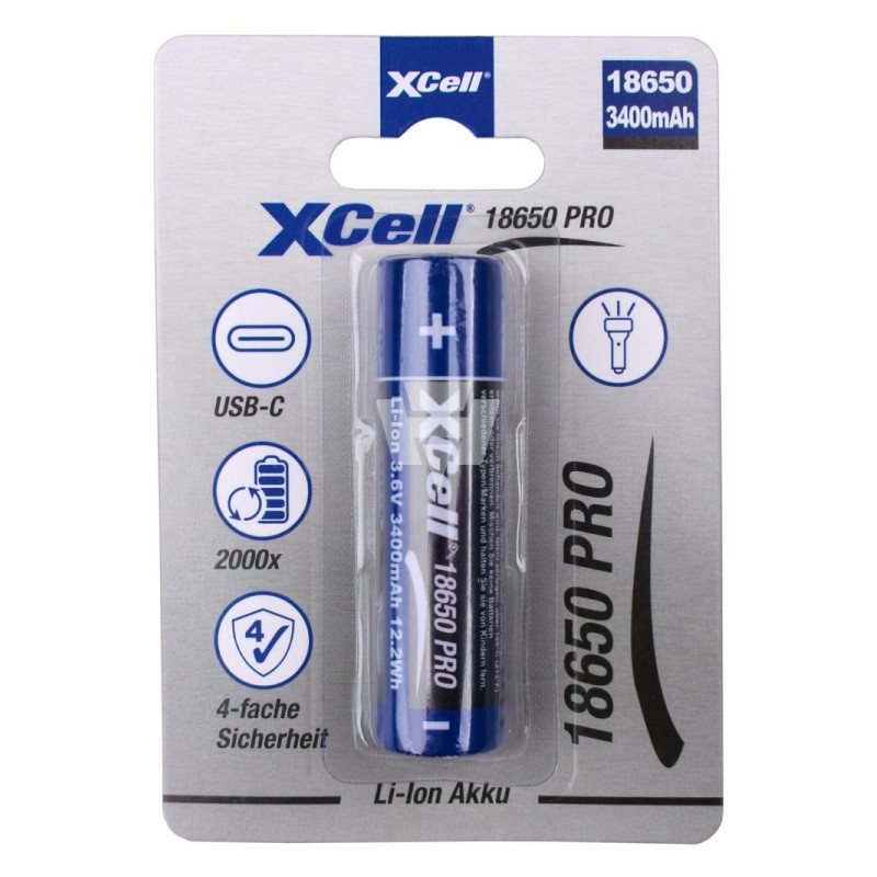 XCell Li-Ion Akku 18650-3400 mAh inkl. USB-C Ladebuchse geeignet fr HIKMICRO